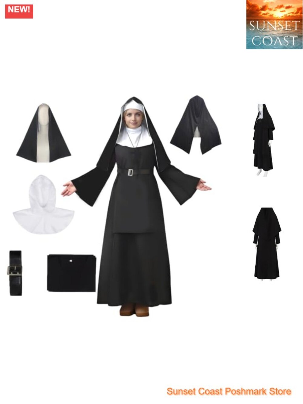 PTLYE Scary Nun Cosplay Costume Halloween Outfit Complete Set